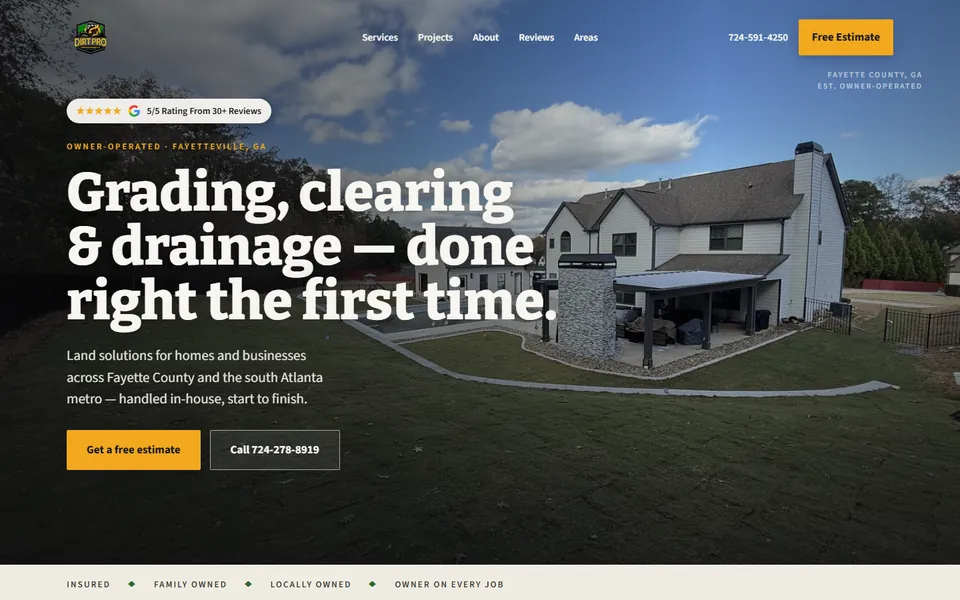Dirt Pro Land Solutions website homepage