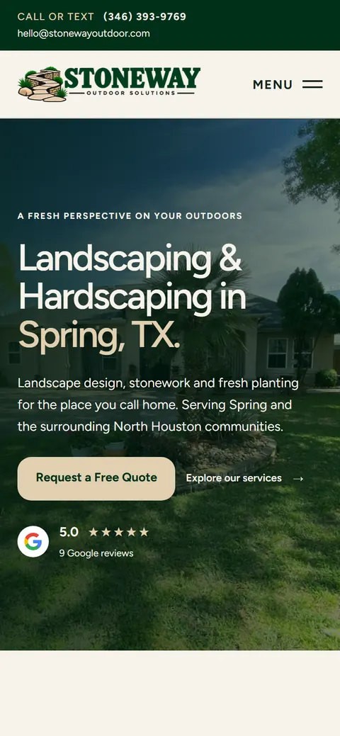 Stoneway Outdoor Solutions website on a phone