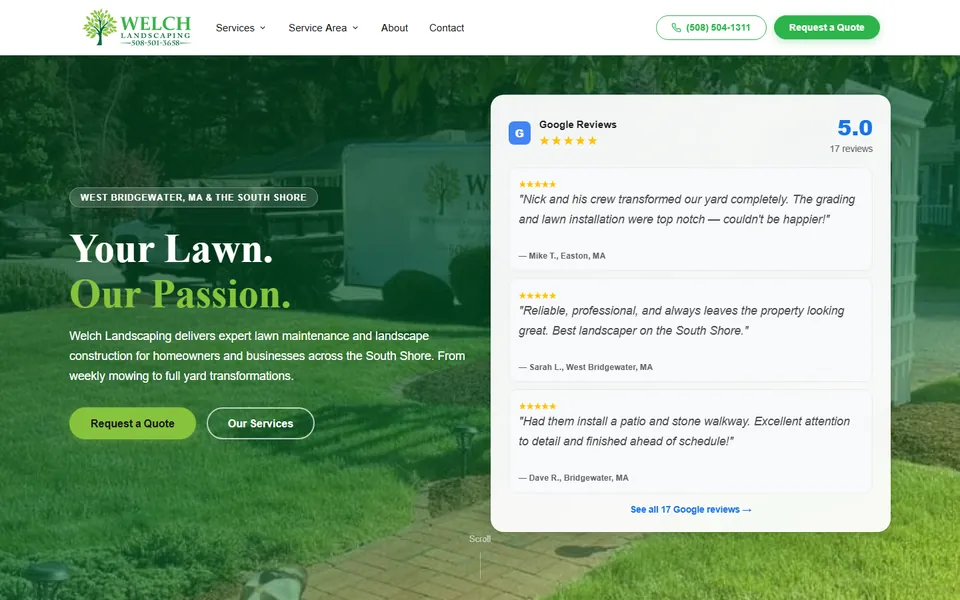 Welch Landscaping website homepage